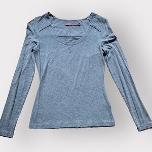 Karen Millen Size 6 Gray Viscose Blend Minimalist Long Sleeve Scoop Neck Shirt